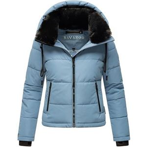 Navahoo Winterjas voor dames, warm gewatteerde jas met afneembare capuchon en kraag van imitatiebont met liefde XIV XS-XXL, powder blue, L