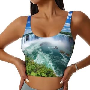 ETASUIOL American Falls Print High Impact sportbeha voor dames, ingebouwde gewatteerde ondersteuning, perfect voor yoga, hardlopen en fitness, Zwart, S