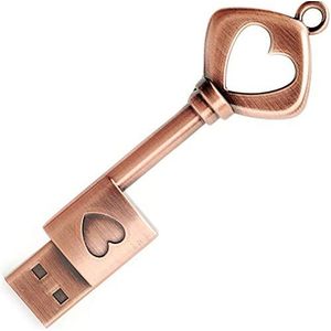 64GB Schattige USB-stick, BorlterClamp Retro Metalen Liefde Sleutelvormige Geheugenstick