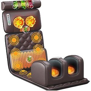 Verwarmde Massagemat For Het Hele Lichaam Met 20 Nek-shiatsu Kneedmassagekoppen, Ontspannende Massagematras Met 9 Standen En 9 Instelbare Krachten For Nek En Rug,Ontspanning Van(Brown)