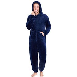 CityComfort Fleece onesie voor heren, pluizige onesies voor volwassenen, onesies met capuchon en zakken, warm nachtkleding, coole pyjama voor volwassenen, voor mannen, marineblauw, L