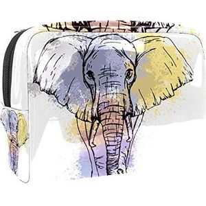 Draagbare make-up tas met rits reizen toilettas voor vrouwen handige opslag cosmetische zakje olifant wit