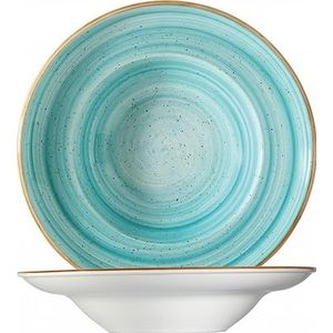 6 x soepborden, pastaborden, dinerborden, saladeborden, servies, diepe borden, 27 cm, 45 cl, turquoise, crème, porselein, rond, Bonna Aura Aqua Gourmet randbescherming