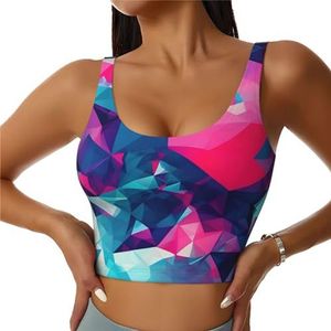 ZXERTG Abstracte veelhoekige atletische tanktops met ruimteprint, hoge ondersteuning, ideaal voor high-impact trainingen, yoga en hardlopen, Zwart, S