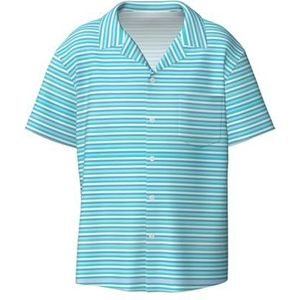 OdDdot Blauw Gestreepte Print Mannen Button Down Shirt Korte Mouw Casual Shirt Voor Mannen Zomer Business Casual Jurk Shirt, Zwart, XL