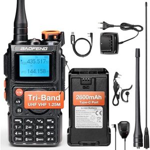 BAOFENG K6 Tri-Band Handheld Amateur Radio, 6W High Power Two-Way Radio, UHF/VHF/FM/Air Multi-Band Ontvanger, 2600mAh Batterij USB-C Oplaadfunctie, Programmeerkabel, 999CH, Draadloze Frequentie Kopie