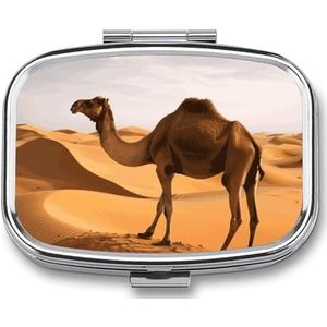 Vierkante pillendoos draagbare houder organisator pillendoosje mini metalen medicijndoos woestijn zand kameel bedrukte medicijnpillendispenser dubbel compartiment voor zak of portemonnee