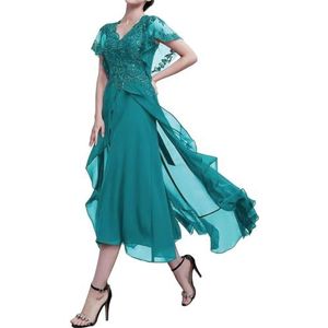 SAYNO Kant Applique Moeder van de Bruid Jurk voor Bruiloft Prom Jurken Plooien Cocktail Jurken Plus Size, Turkoois, 32