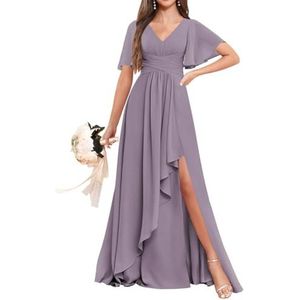 Chiffon bruidsmeisjesjurken voor dames, voor bruiloft, ruches avondgalajurken, cocktailjurken, grote maten, Wisteria, 32