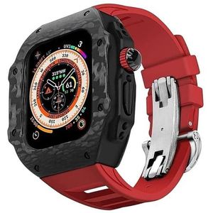 dayeer Koolstofvezel behuizing met fluor rubberen horlogeband voor Apple Watch Ultra2 Ultra, heren Mod Kit Cover Strap voor IWatch9 8 7 6 5 4 SE vervangende accessoires (Color : Rec, Size : 49MM)