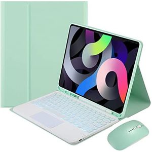 Toetsenbordhoes voor Samsung Galaxy Tab A9+/A9 Plus 11'' 2023 (SM-X210/X216/X218) met Potloodhouder, 7 Kleuren Achtergrondverlichting, Magnetisch Afneembaar Toetsenbord met Bluetooth-Muis,Groen