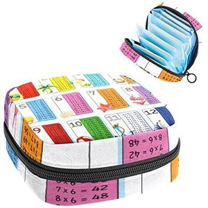 Periode Pouch, Draagbare Tampon Opbergtas voor Maandverband, Vermenigvuldiging Tafels Strand, Meerkleurig, 4.7x6.6x6.6 in/12x17x17 cm