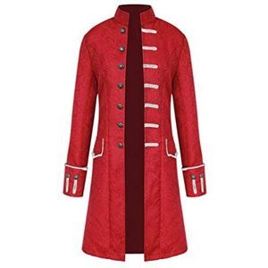 Diudiul gotische middeleeuwse slipjas Halloween kostuums voor mannen, steampunk vintage Victoriaanse japon stand kraag jas (Red A,L)