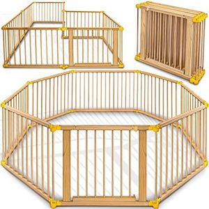 KIDUKU® 7,2 meter veiligheidshek XXL inklapbaar incl. deur, bestaand uit 8 elementen, naar wens te vormen box hek