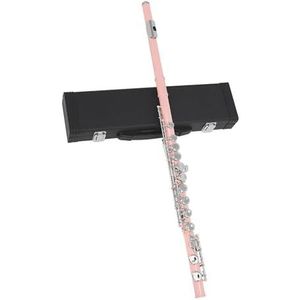 Fluit Roze 16-gaats fluit met E-sleutel, houtblazers, gesloten gat, C-nikkelzilveren sleutel, wit messing met muziekdoos