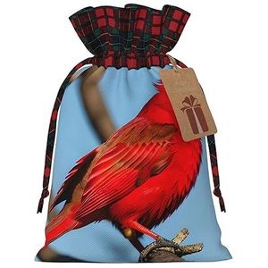 Mooie Rode Vogel Chic Trekkoord Kerstcadeau Tassen, Patchwork Jute Trekkoord Tassen, Herbruikbaar.