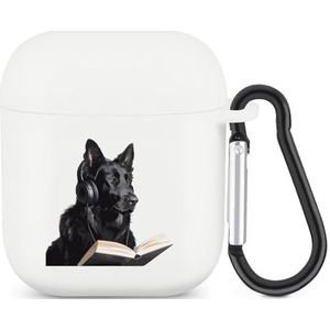 Duitse Herder Dragen Hoofdtelefoon Lezen Leuke Case Voor AirPods 2&1 Schokbestendige Beschermende Hoofdtelefoon Gevallen Cover Met Sleutelhanger Voor Mannen Vrouwen