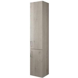 Burgbad Eqio hoge kast met 2 deuren, deurscharnier rechts, breedte: 350 mm, Kleur: Eikenhouten decorflanel/Eikenhouten decorflanel, bargreep chroom P95