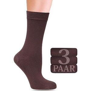 Bamboe sokken met lycra voor dames: comfortabele naad aan de aanzet van de teennagels, hoog draagcomfort, voor business en vrije tijd, 3 paar (Bruin, 35-38)