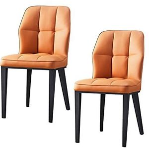 GEIRONV Set van 2 Modern Dining stoelen, PU Leder Kussen Seat Keukenstoelen Carbon Steel Legs Living Room Side Chairs Eetstoelen (Color : Earth yellow)