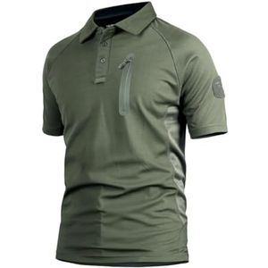 Heren Performance Dry Fit Poloshirt, Korte T-Shirts voor Tactische Outdoorwandelingen(Military Green,3XL)