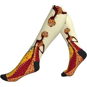 DEXNEL Traditionele Afrikaanse Meisje Schilderen Compressie Sokken Voor Mannen Vrouwen 20-30 Mmhg Compressie Sokken Voor Sport Ondersteuning Sokken, 2 Zwart-2, Eén Maat