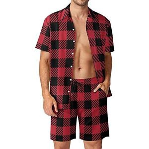 Rode houthakker buffelplaid voor heren, 2 stuks, Hawaiiaanse sets, losse pasvorm, shirts en shorts met korte mouwen, strandoutfits L