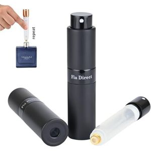 Fia Direct 10 ml Twist-Up Rotary Parfum Verstuiver, Hervulbaar & Reisformaat Parfumfles, Lekvrij, Bodem navulbaar, Luxe Kleine Draagbare Mini Spray voor vrouwen en mannen (zwart)