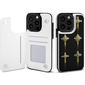 Eligious Cross Design Collection Flip Telefoonhoesje compatibel voor iPhone 15 Pro, schattig portemonneehoesje, telefoonhoesje met kaarthouder