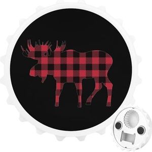 Plaid Moose houthakker Rood Zwart Magnetische Flesopener Gepersonaliseerde Bieropener Flesdop Koelkastmagneten voor Thuis Keuken Wit-Stijl