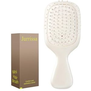 Jurrissa Mini haarbursh voor vrouwen, mannen, kinderen - draagbare reismaat haarborstel voor zakken, portemonnees-mini ontklitterborstel voor alle haartypes, kleine kussen-peddelborstel (beige)