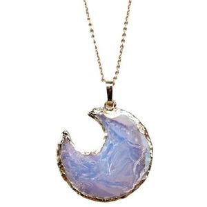 Fashion Women Aura Roses Crystal Opal Moon Pendant Necklace (Color : Opal Gold)