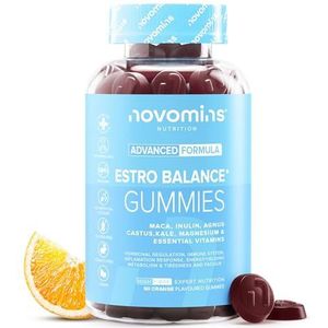 Estro Gummies voor Vrouwen – Hormonale Balans Supplement – Met Vitamine B6, B12, D2, Magnesium, Maca, Inuline en Kuisboom – Ondersteunt Energie en Hormonen – Glutenvrij – Novomins