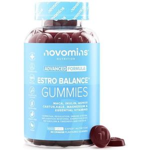Estro Gummies voor Vrouwen – Hormonale Balans Supplement – Met Vitamine B6, B12, D2, Magnesium, Maca, Inuline en Kuisboom – Ondersteunt Energie en Hormonen – Glutenvrij – Novomins