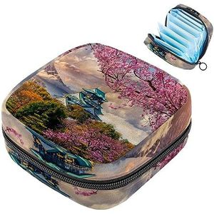 MUOOUM Japan Kersenbloesem Kasteel Fuji Mountain Maandverband Opbergtas Draagbare Menstruatie Tas voor Vrouwen Tiener Meisjes Menstruatie Cup Pouch Nursing Pad Houder
