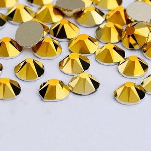 2088 DIY kristal nageldecoraties zonder hotfix, 8 grote en 8 kleine strass steentjes, platte achterkant, plaknagels voor nagelkunst - gouden hematiet - SS30-288 stuks