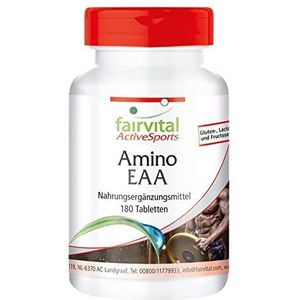 Fairvital | Amino EAA - 180 tabletten - essentiële aminozuren - fenylalanine, tryptofaan, threonine, lysine, valine, methionine, leucine en isoleucine - 100% veganistisch - op kwaliteit getest - Made in Germany