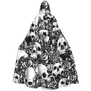 WURTON Zwarte Bloemen Schedel Print Halloween Wizards Hooded Gown Mantel Kerst Hoodie Mantel Cosplay Voor Vrouwen Mannen