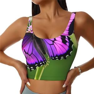 Paarse Vlinderprint Comfortabele Vrouwen Sport Vest Yoga Workout Vest Voor Vrouwen Lichtgewicht Zomer, Zwart, S