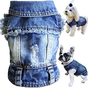 Brocarp Hond Jean jas, blauw denim revers vest jas T-shirt kostuum schattig meisje jongen hond puppy kleding, comfort en koele kleding, voor kleine middelgrote honden katten, machine wasbare hondenoutfits (XXL, blauw)