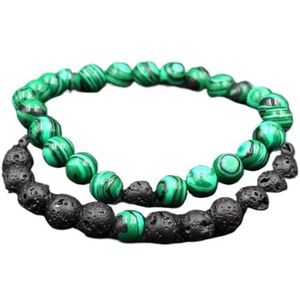 Handgemaakte kralenarmband, Groen gestreept malachiet met lavasteen sieraden dubbellaags armband yoga sierlijke koppels armband cadeau for verjaardagsfeestje
