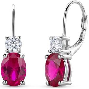 MIORE Sieraden, oorbellen voor dames, oorbellen zilver 925, damesoorbellen met smaragd/robijn en zirkonia, creolen zilver 925, oorsieraden, Sterling zilver, Robijn