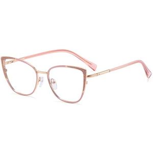moomoobird Anti Blue Light Bril Vrouwen Mode Bril Cat Eye Bril Frame Metalen Montuur Bril, Roze Goud Frame, Large