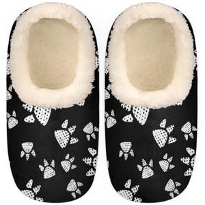 GeMeFv Animal Footprint Paw House Slippers voor vrouwen/mannen, antislip huispantoffels, pluche gevoerde pantoffels schoenen voor jongens meisjes tieners binnenshuis slaapkamer (zwart), Dierlijke