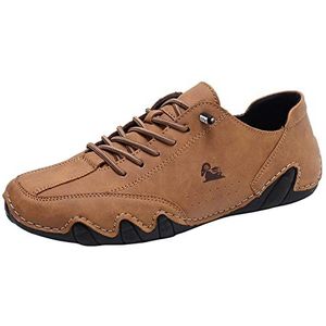 JiuQing Heren Loafers Barefoot Walking Shoes Flat Slip-On Lichtgewicht Soft Bottom Casual Sneakers,Bruin,40 EU
