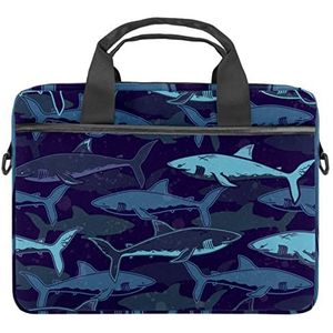 Deep Sea Shark Navy Blue Laptop Schoudertas Crossbody Aktetas Messenger Sleeve voor 13 13.3 14.5 Inch Laptop Tablet Beschermen Tote Bag Case, Meerkleurig, 11x14.5x1.2in /28x36.8x3 cm