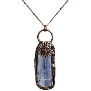 Natural Black Tourmaline Blue Kyanite Stone Bronze Chains Necklace For Women Fashion Necklace Jewelry Enegry Reiki Gift (Color : Blue Kyanite)