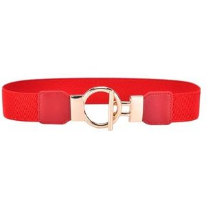 Dames smalle elastische riem for jurken, dunne retro stretch tailleband met gouden gesp(4yf-4 Red,85cm(Waist 85-130cm))