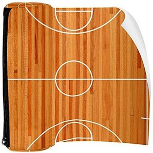 Potlood Case Pen Tas Houder met Rits Coin Organizer Tassen Make-up Cosmetische Pouch voor Vrouwen Tiener Meisjes Jongens Kinderen, Basketbal Veld Geometrisch