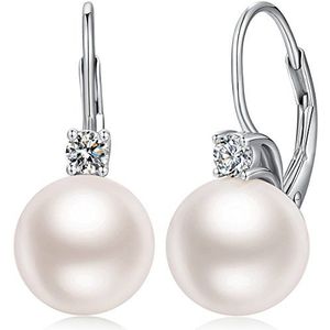 Miaofu Pareloorbellen, 18K witgoud verguld 925 sterling zilver, witte parels oorringen, zwarte parels oorbellen, hypoallergeen, met zirkonia, 8-13 mm, elegante sieraden voor dames, Zirkonia, Parel